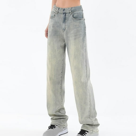 Clearance Womens Straight Leg Jeans Vintage Mid Waist Boyfriends Jeans Loose Fit Long Denim Pants with Pockets