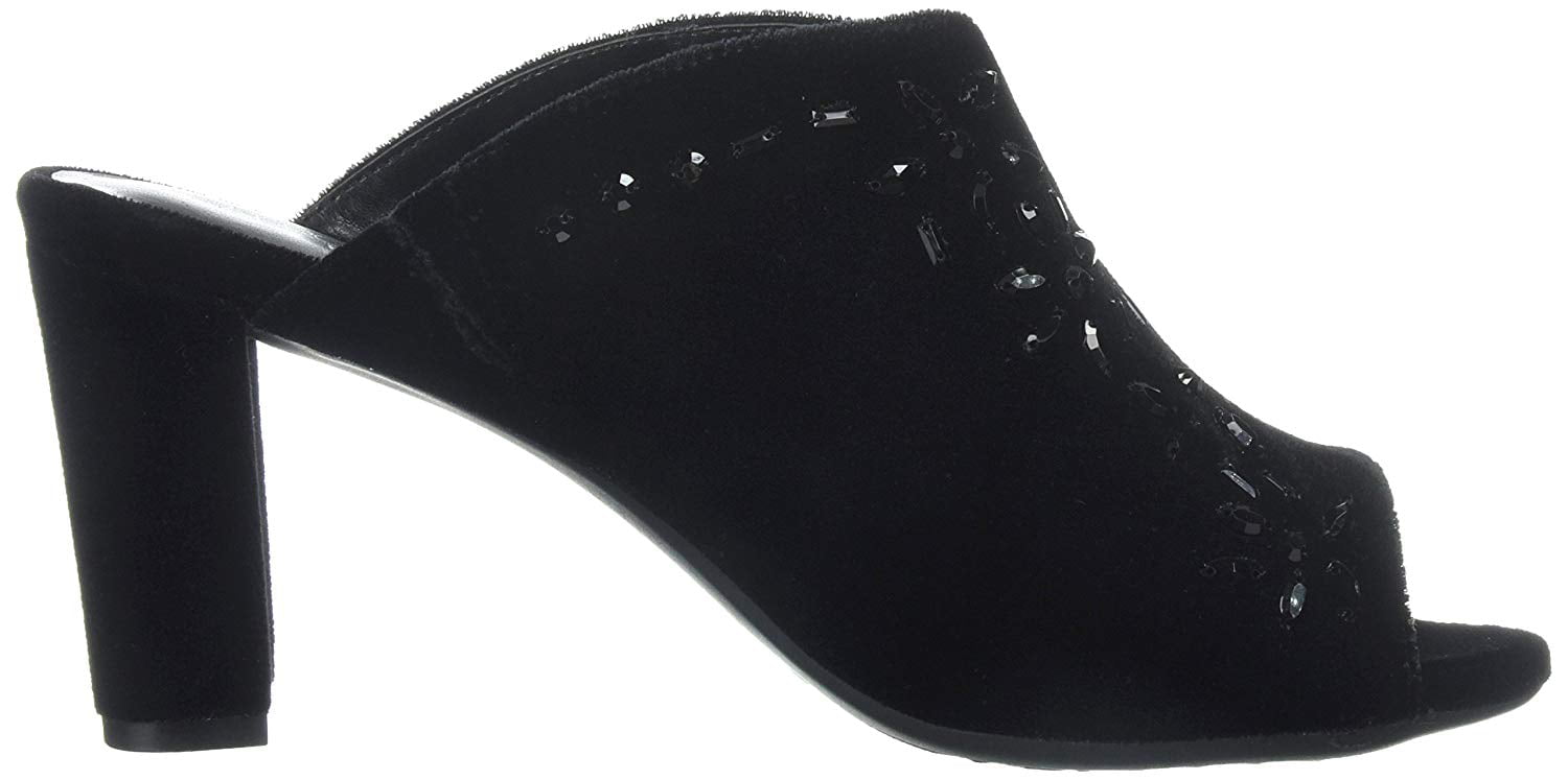 New Aerosoles Grand Slam Black Velvet Embellished High Heel Slides Sz 9.M
