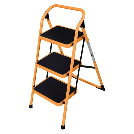 UBesGoo Portable 3 Step Ladder Humanity Slippery-Resistant Safety Short Stairs w/330lbs Capacity Platform Lightweight Short Handrail Iron Folding Stool for Home Use, Library Use Multi-Function