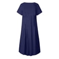 thumbnail image 4 of SMihono Robe Maxi Bohème d'Été pour Femmes Grande Taille Mode Féminine Manches Courtes Col Rond Poche Robe Longue Rétro Plage Robe d'Été, 4 of 5