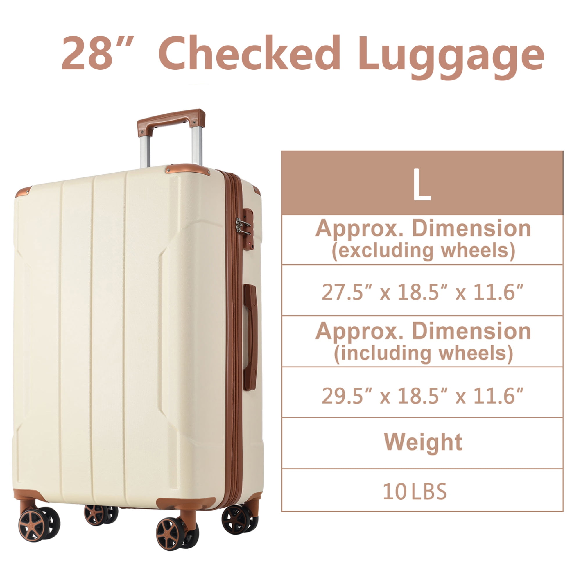 Hardshell Luggage, Lightweight Durable ABS Suitcases with Double Wheels, Expandable 28-inch Checked Luggage