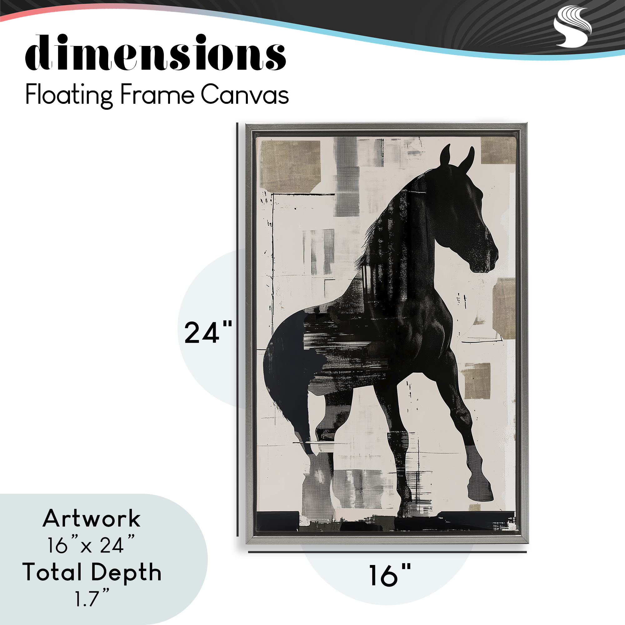Equinity Horse Silhouette Gray Framed Floater Canvas Wall Art, design by Annabelle Hall