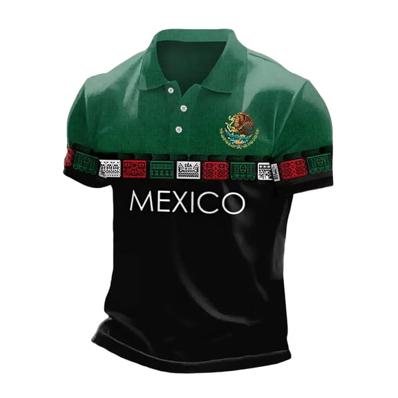 Mens Polos Shirts Short Sleeve Classic Mexican Style Leisure Mens Sprimg Clothing,Dark Green,M