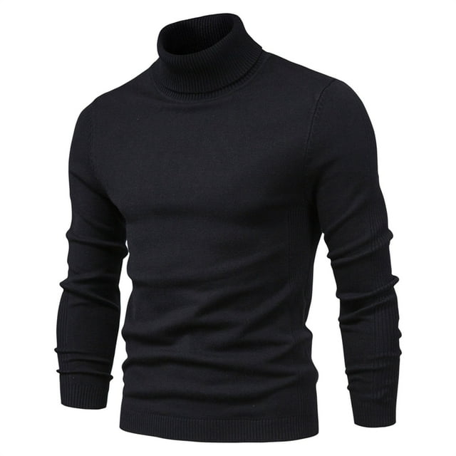 Men Sweaters for Fall Men's Solid Color High Neck Pullover Long Sleeved Loose Base Shirt Tops Sweater Turtleneck Sweater Fall Loose Ribbed Shirts S-106 Black XXL