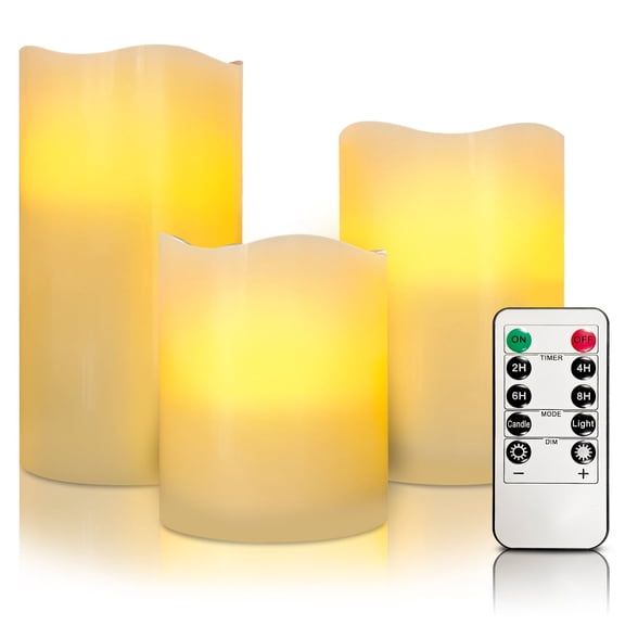 Battery Operated LED Flameless Candles with Remote and Timer, Real Wax Candles Warm Color Flickering Light for Festival Wedding Home Party Decor(Pack of 3)