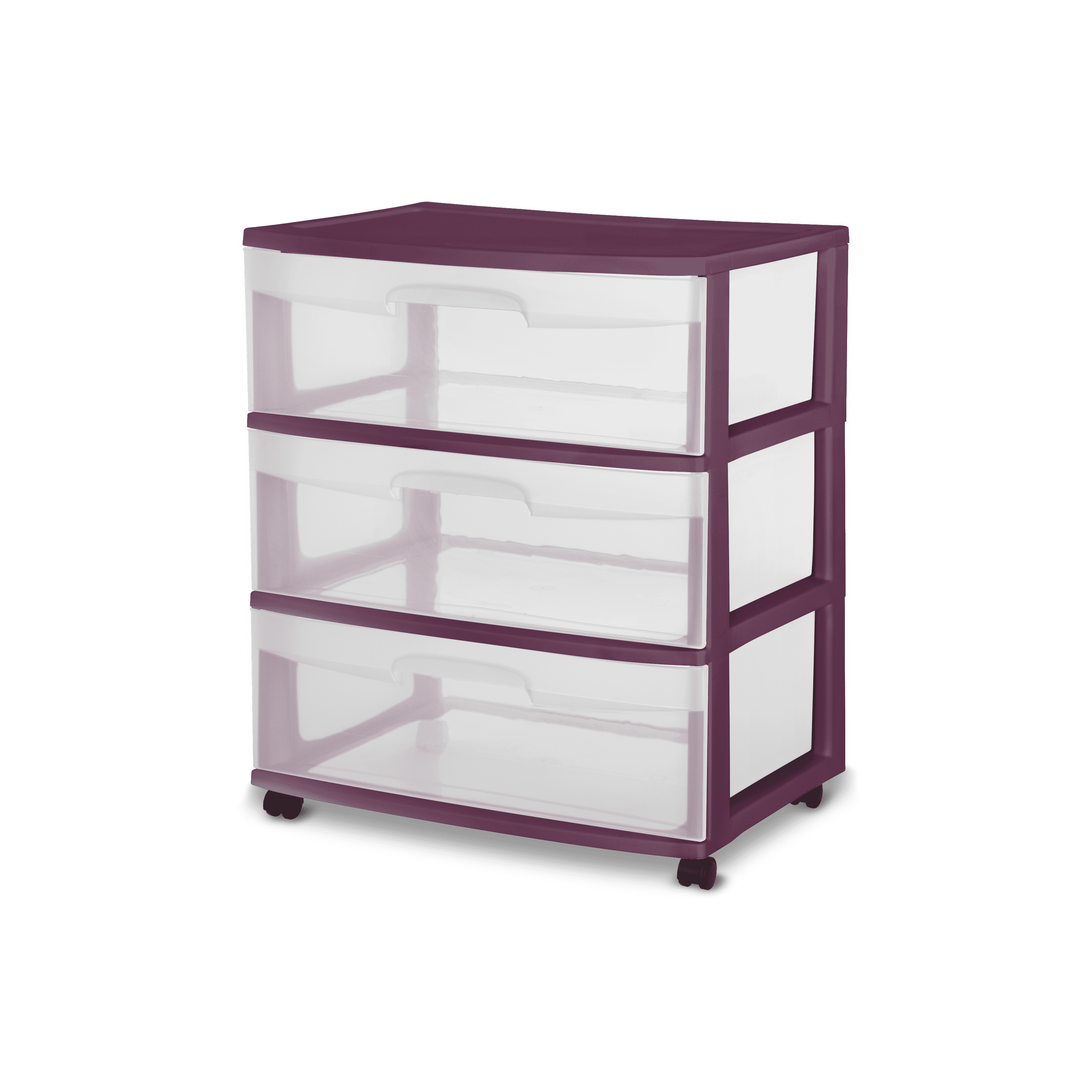 Sterilite 3Drawer Wide Cart, Red Currant