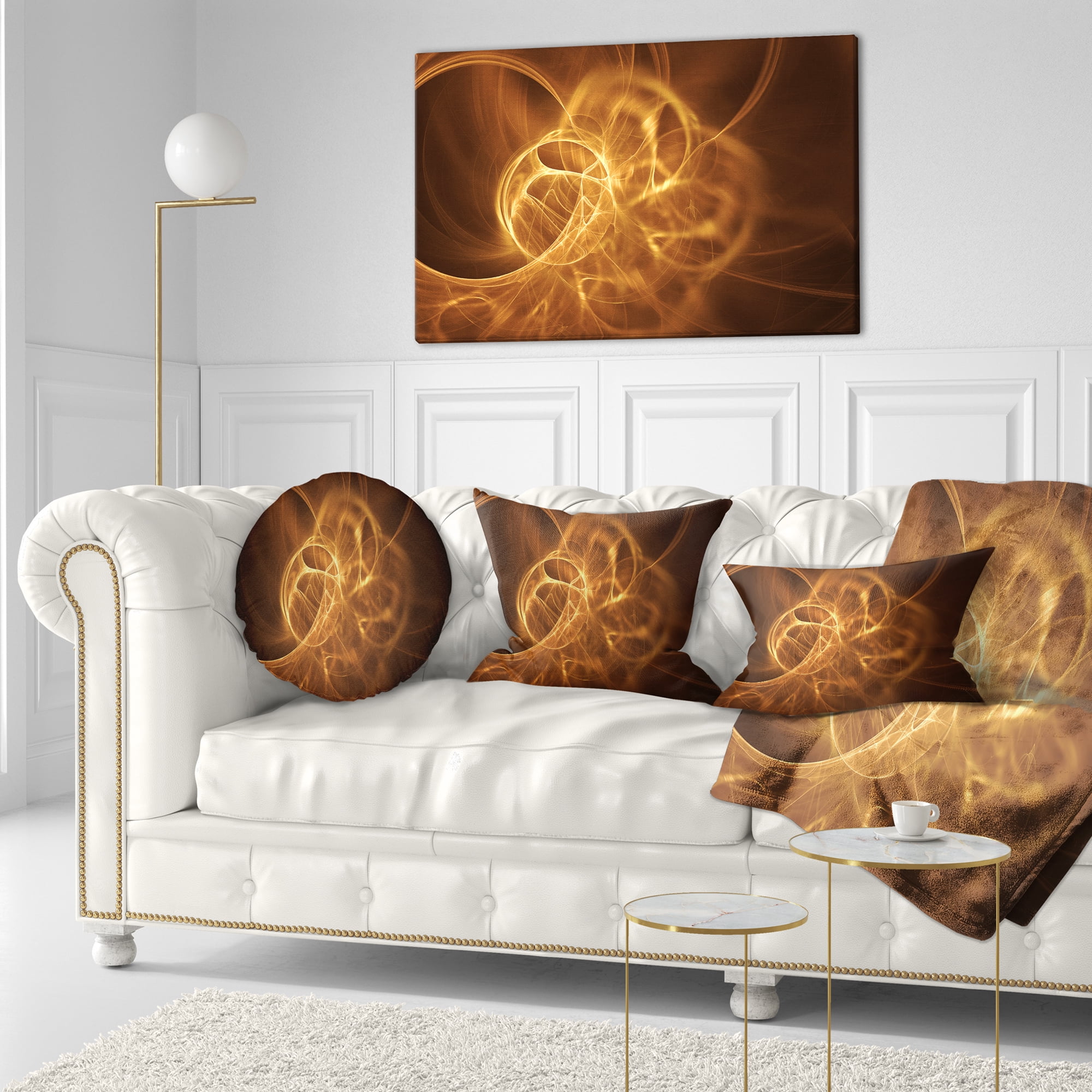 Designart Softly Glowing Circles Golden - Abstract Throw Pillow - 12x20