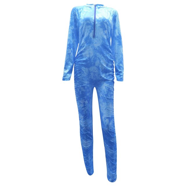 Gibobby Mono Ajustado de Verano Mono plegable con cremallera y cintura alta, elástico, teñido anudado, para mujer(Azul, M)