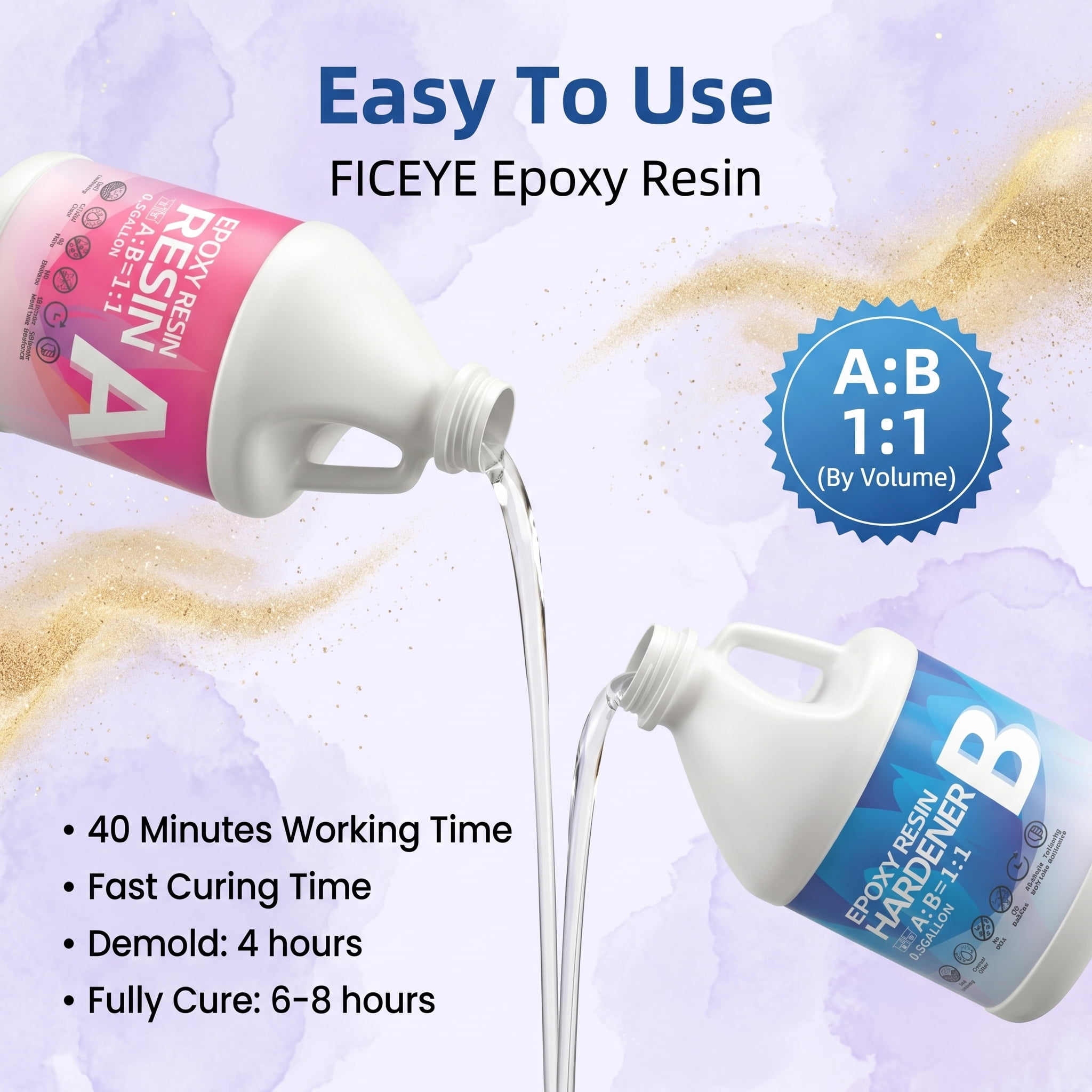 1 Gallon Crystal Clear AB Epoxy Resin Kit, With 68oz Resin Cleaner & 6 Color Pigments, Bubble-Free, Anti-Yellowing, Self-Leveling, 1:1 Easy Mix Ratio, Ideal For Coating, Casting, Tabletops, Molds, Mu