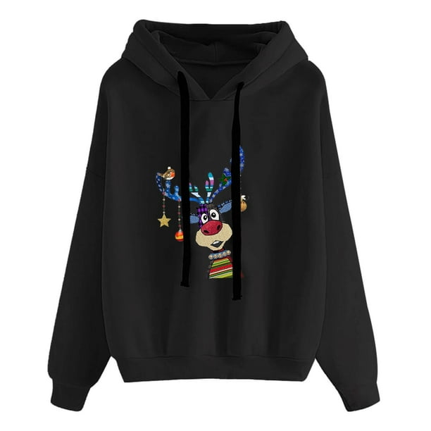 Sudadera de Cuello Redondo de Navidad Para Mujer Sudaderas Con Capucha Moda Casual Impreso Blusa de Manga Larga Bolsillo Pullover Tops Odeerbi ODB195528