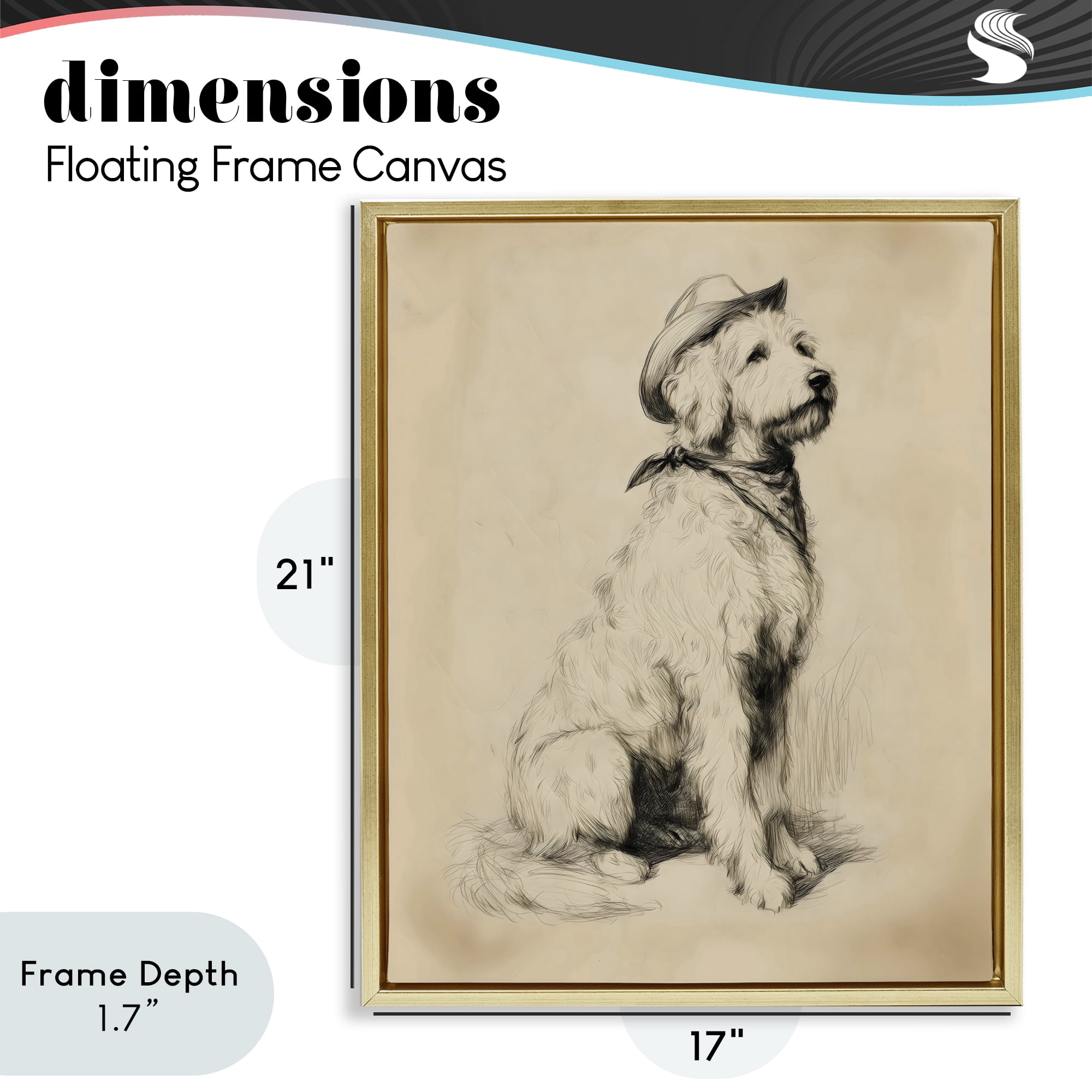 Stupell Industries Cowboy Goldendoodle Sketch Gold Framed Floater Canvas Wall Art, design by Arlington Prints