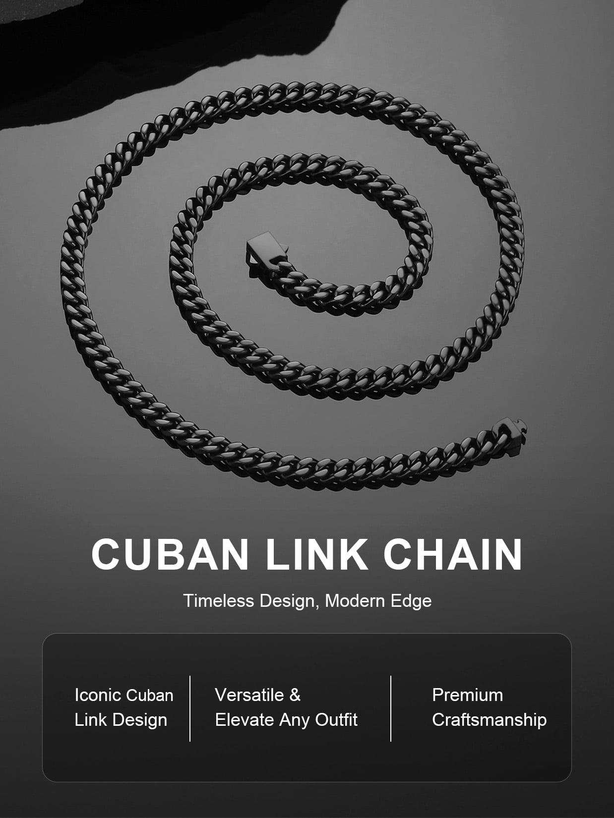 ChainsProMax Black Chain for Men 20inch Mens Chain Necklaces Cuban Chain Men's Stainless Steel Necklace