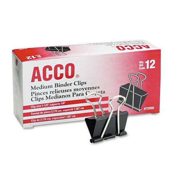 2PK Acco Binder Clips, Medium, Black/Silver, Dozen (72050)