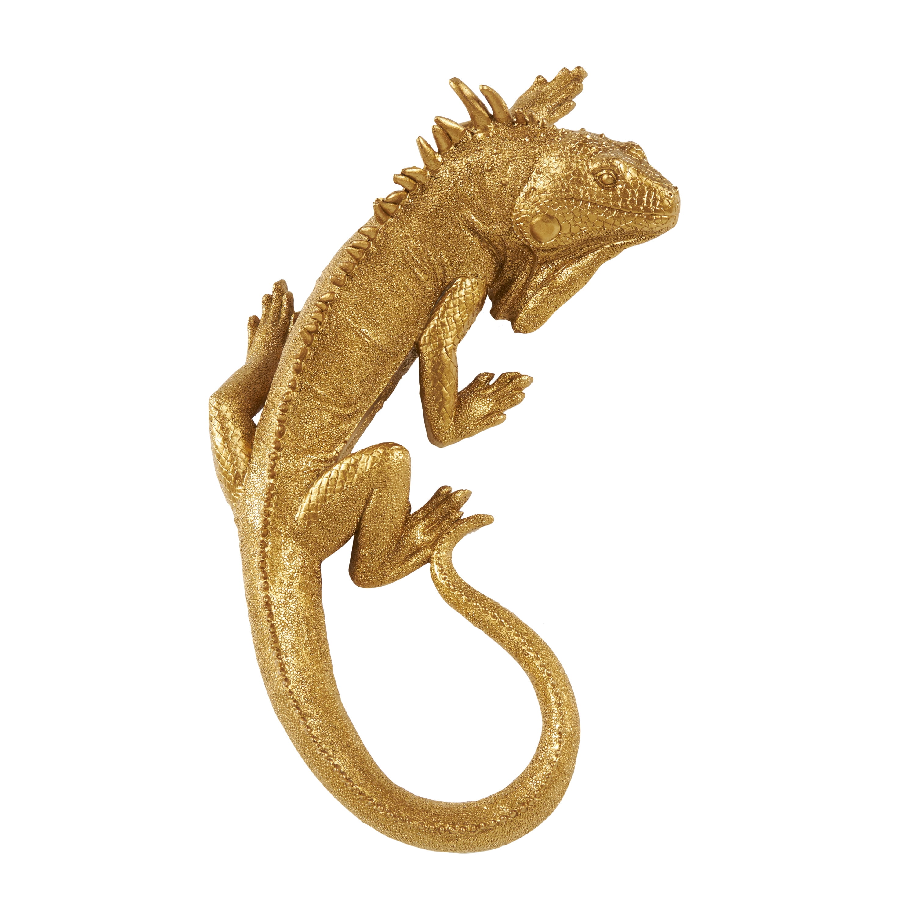Gold Polystone Lizard Textured Climbing Home Wall Decor, 17" x 10" x 5", by DecMode