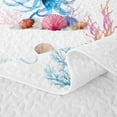thumbnail image 5 of Castle Fairy Soft Watercolor Octopus Seahorse Bed Spread Queen,Coral Seashell Aquatic Pattern Queen Coverlet Set,Sky Blue, 5 of 7