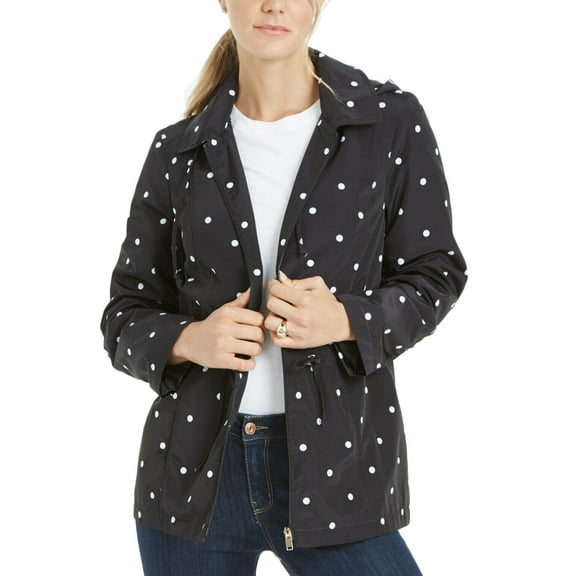 Charter Club Women's Printed Anorak Jacket Deep Black Combo Size XS