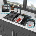 thumbnail image 2 of Drop In Waterfall Kitchen Sink - 33" x 22" x 10" Black Composite Granite Quartz Single Bowl Workstation kitchen sink with Pull-Out Faucet, 2 of 12