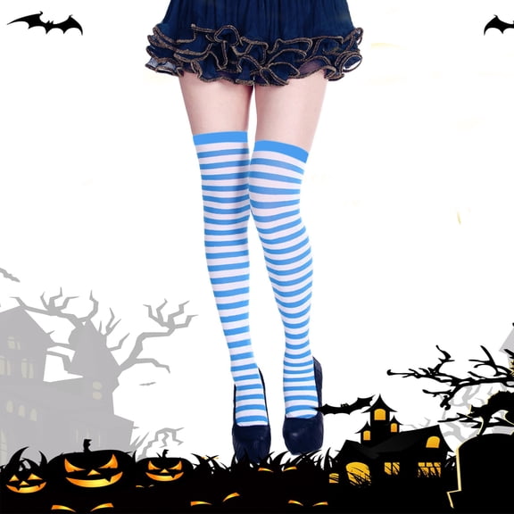 CNJKEHIUV Hot Sales Knee-High Socks Under $1 Womens Halloween Witch Striped Socks Over Knee Thigh High Stockings C'o's-play C'o's'tume Party Spooky Gift Wear