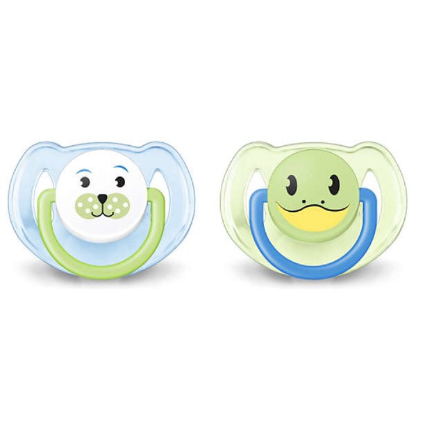 Philips Avent BPA Free Animal Soft Silicone Orthodontic Pacifier with Cover, 618m Green/Blue