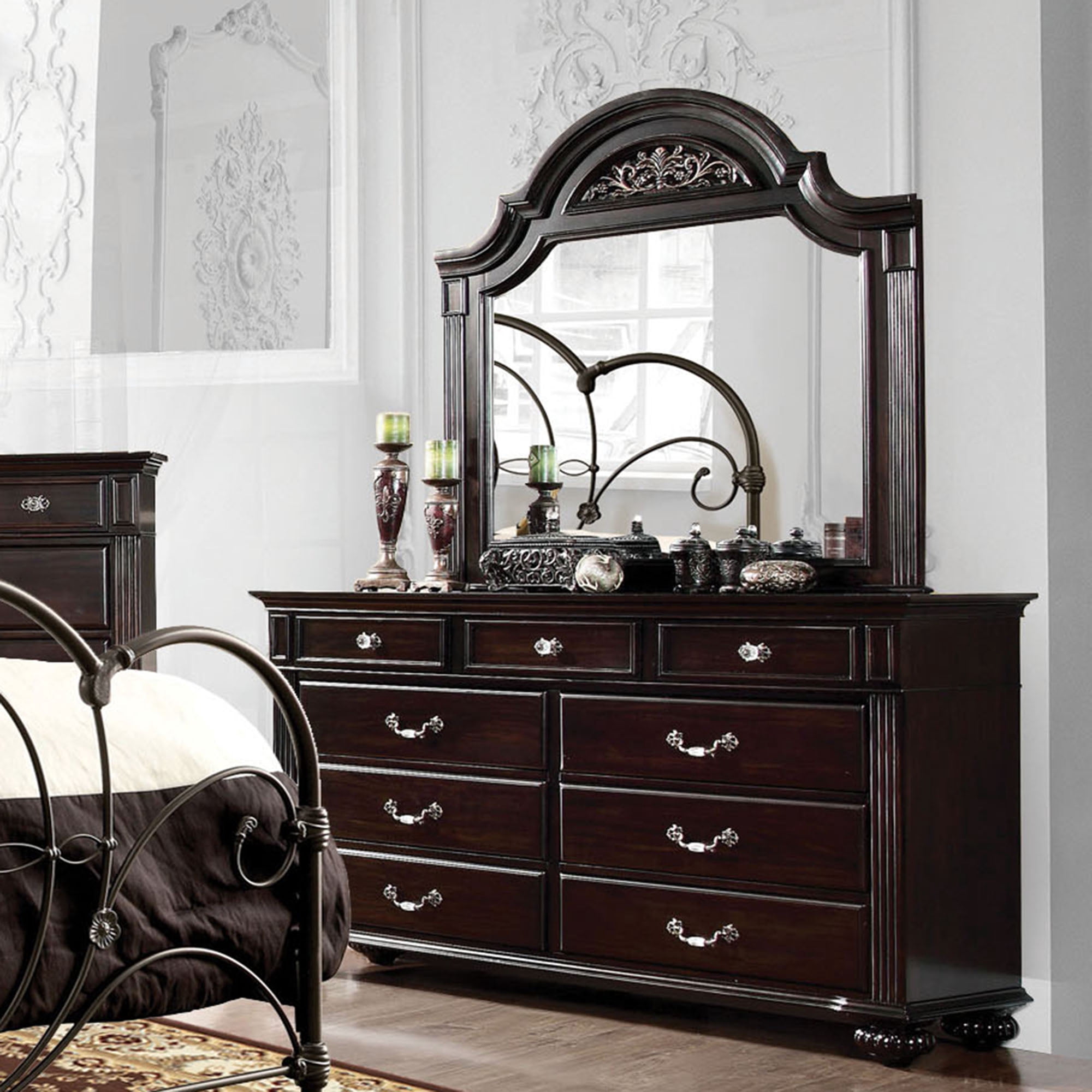 Furniture of America Collier 2-Piece Dresser and Mirror Set, Black