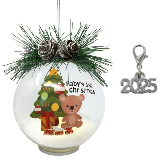 2025 Baby's First Lighted Christmas Ornament Teddy Bear Design - 4 Inch Diameter - 4-Hour Timer - 1926