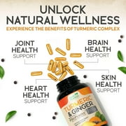 Turmeric Curcumin Supplement - 2000mg Organic Turmeric & 400mg Organic Ginger per Serving - 95% Curcuminoids & BioPerine Black Pepper for Best Absorption & Joint Support, Bottled in USA - 60 Capsules