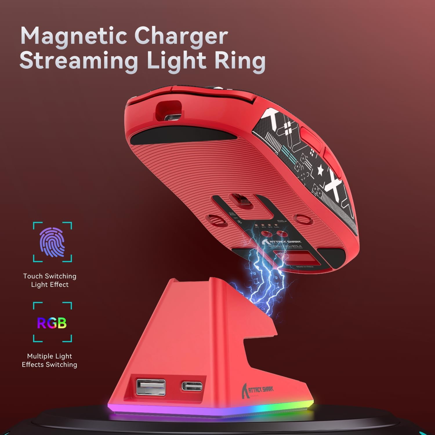 ATTACK SHARK X6 49g SUPERLIGHT Mouse with Magnetic Charging Dock, PixArt PAW3395 Gaming Sensor, BT/2.4G Wireless/Wired Gaming Mouse with Tape, 26000 DPI, X3 Upgrade Mice for Win11/Xbox/PS/Mac