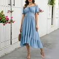 thumbnail image 2 of Lnmiateer Solid Retro Puff Sleeve Fitted Waist Ruffled Hem Midi Dress Ladies Soft Wrinkle Resistant Fabric Autumn Winter Dating City Travel Going Out Outfit, 2 of 7