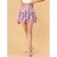 thumbnail image 6 of MODA NOVA Junior's Floral Print Elastic High Waist A-Line Mini Skirt Pink Purple L, 6 of 7