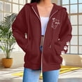 thumbnail image 7 of AKOEE Women's Oversized Zip Up Hoodie Jackets with Pockets Long Sleeve Cat Printed Baggy Y2k Sweatshirt Coat (XL, Wine), 7 of 7