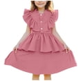 thumbnail image 2 of hengsof Girls Flutter Sleeve Dress Toddler Elegant Ruffle Button Down Casual Dresses, 2 of 8