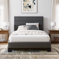 thumbnail image 2 of Einfach Twin Bed Frame, Platform Bed Frame with Panel Upholstered Fabric Headboard, Dark Grey, 2 of 7