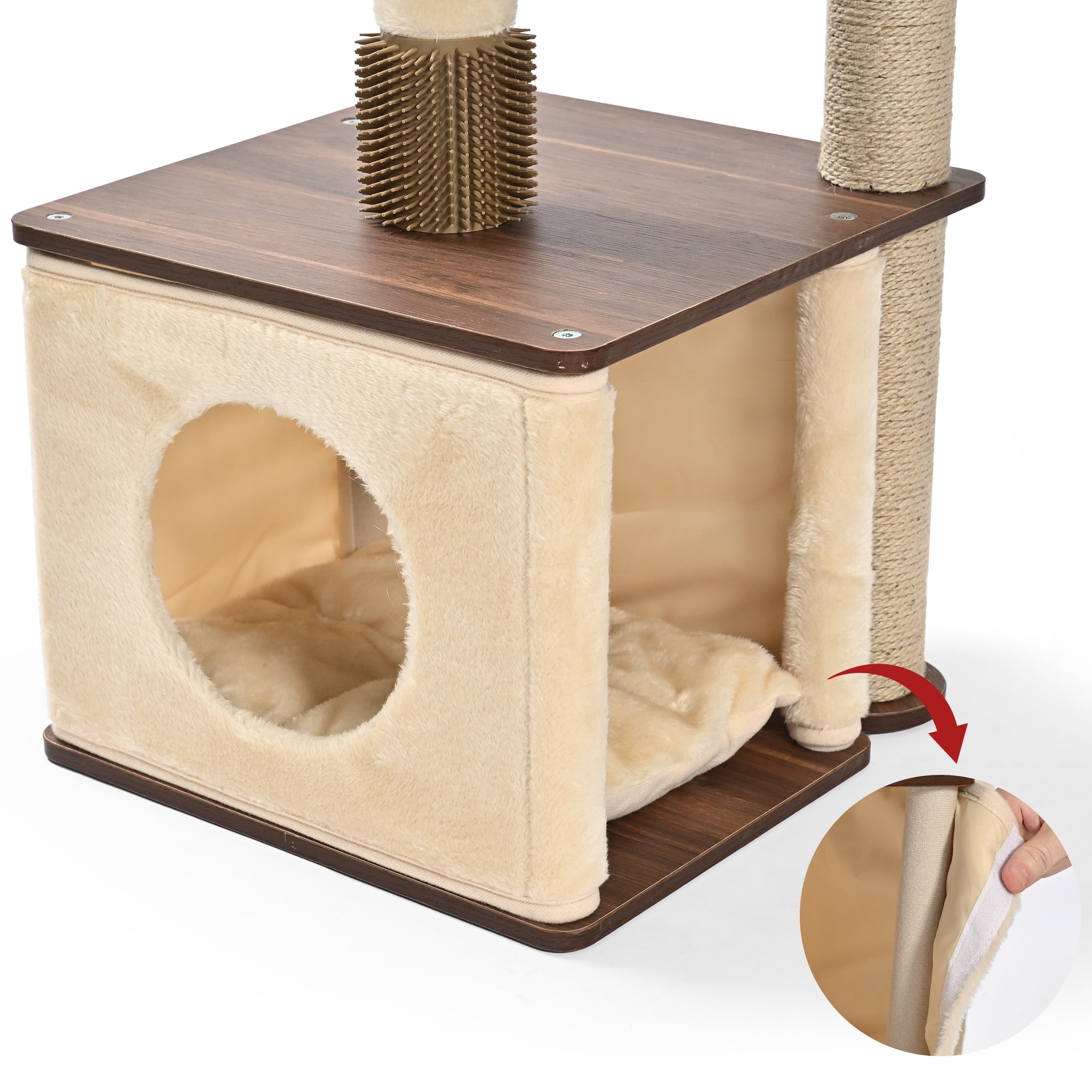 Vibrant Life 4-Level 43" Cat Tree with Grooming Brush and Condo, Beige