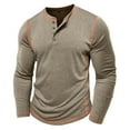 thumbnail image 4 of Yaoyar Long Sleeve Henley Shirts for Men - Casual Fashion Solid Color Crew Neck Men's Full Sleeve Tshirts Stretch T-shirt Tops,Khaki,XL, 4 of 9
