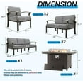 thumbnail image 3 of Gotland 9 Seats Outdoor Metal Patio Furniture Set with 55,000 BTU Gas Fire Pit Table w/Glass Wind Guard Patio Conversation Sectional Sofa Sets-Grey, 3 of 9