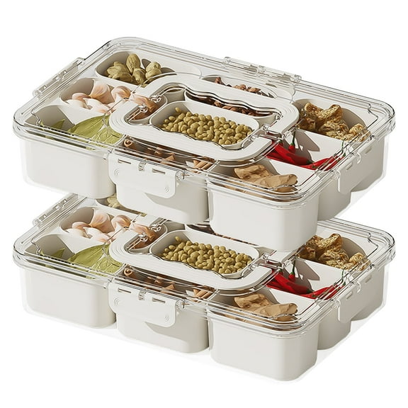 SPOKKI Divided Serving Tray with Lid and Handle, 2 Packs 9-Grid Snackle Box Container Clear Snack Platters Charcuterie Organizer for Candy, Fruits, Nuts, Snacks - Perfect for Party, Entertaining
