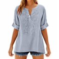 thumbnail image 6 of IYYVV Boho Embroidered Tops for Women 3/4 Sleeve Length Peasant Shirts Plus Size Summer Dressy Casual Blouses 2026 Light Blue M, 6 of 6