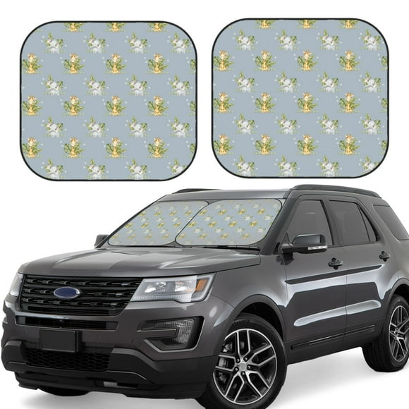 Saiise Baby Elephant Giraffe for Foldable Car Sun Shades (2-Pack) Offer Sun Protection with an Easy-fold Design for Convenient Windshield Shading-Small