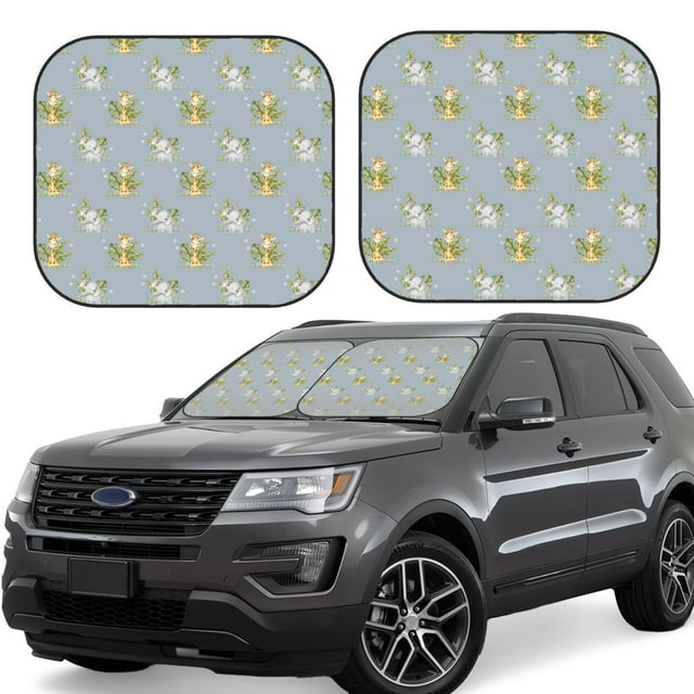 KLL Baby Elephant Giraffe for Windshield Sun Shade 2-Piece Foldable Car Front Window Sunshade for Most Sedans SUV Truck-Large