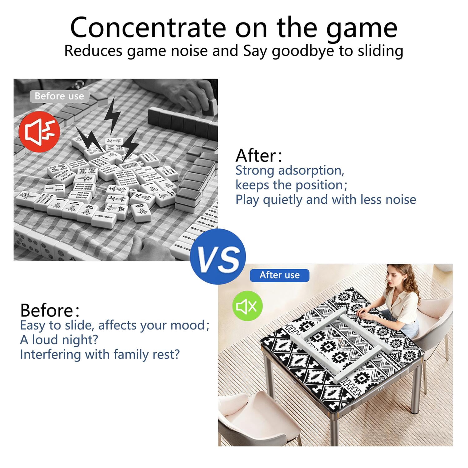 Classic Boho Pattern Non-Slip Game Room Mat 31.5 Inch Square Rubber Mahjong Playing Surface with Noise Dampening for Card Games and Board Game Nights