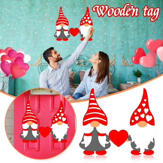 Fiudx Letrero de Puerta con Forma de Enano para San Valentín, Bonito Adorno de Madera, Gancho para Porche con Temática de Amor, Decoración Romántica para El Hogar, Idea de Regalo Navideño, Sombrero P