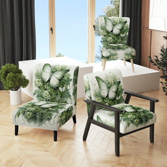 Designart "Whirling Beauty of the Green Butterfly" Green Animals Upholstered Accent Chair - Modern Arm Chair For Living Room