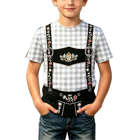 Rhuody Teen Boy Tops Short Sleeve Cartoon Pattern O Neck Blouse 9-10 Years White