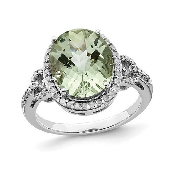 4.55 Carat (ctw) Oval-Cut Green Quartz Ring in Sterling Silver with Diamonds