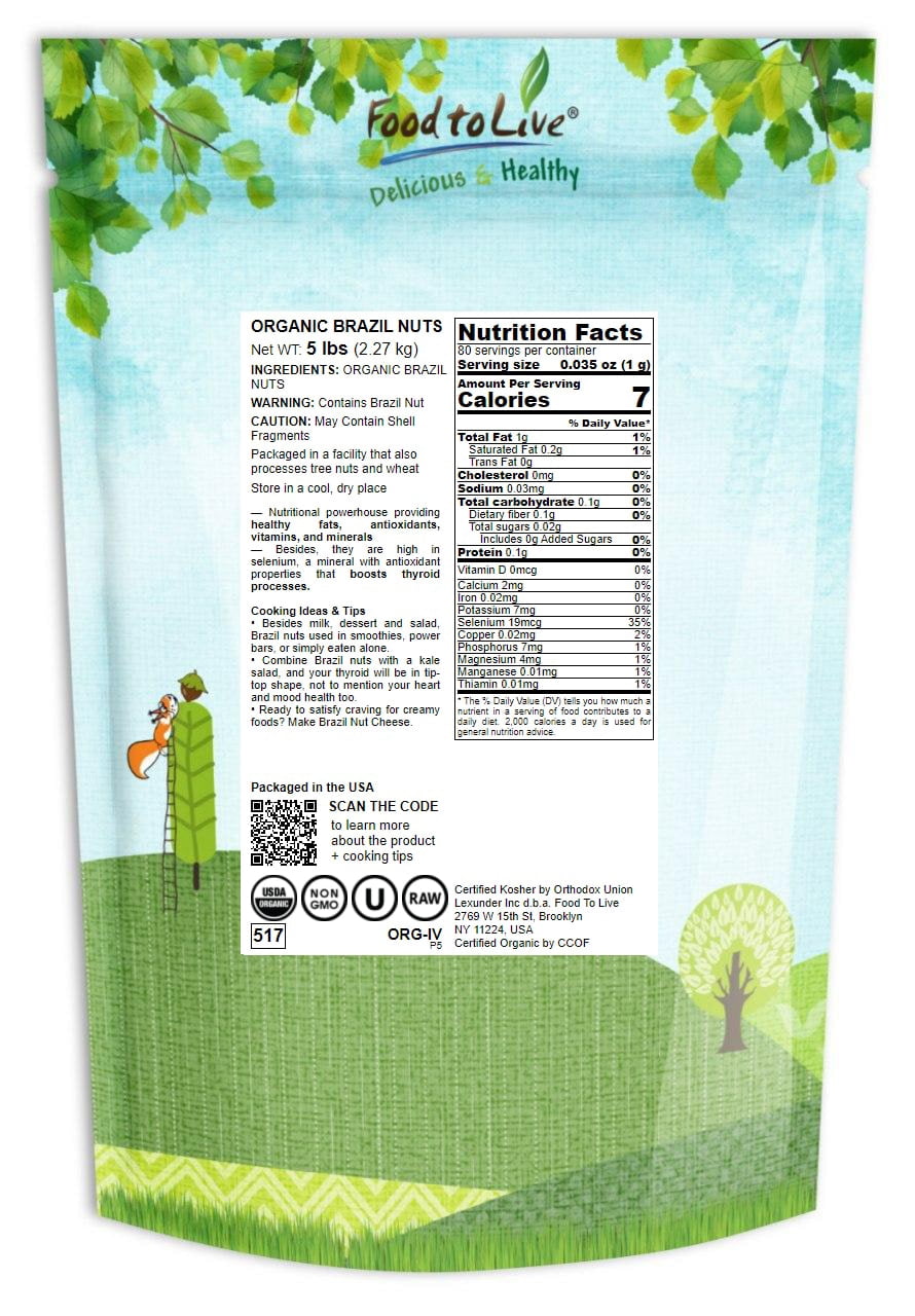 Organic Brazil Nuts, 5 Pounds — Non-GMO, Raw, Kosher, Vegan — by Food to Live