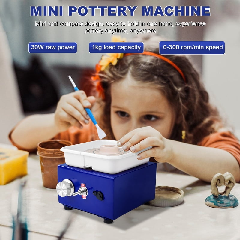 Mini Ceramic Wheel Adjustable 0-300RPM Speed, 30W Ceramic Wheel Detachable Removable Basin, 1KG Load Capacity, Two Sizes Of Turntables Available, Blue