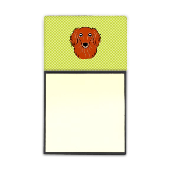 Carolines Treasures Checkerboard Lime Green Longhair Red Dachshund Sticky Note Holder Large multicolor