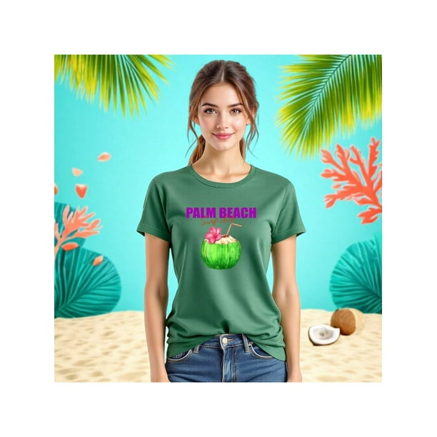 Playera Blusa De Palm Beach Surf Club – Vibra Tropical con Sabor a Coco Color Verde Talla Mediana Marca Emil SaEs