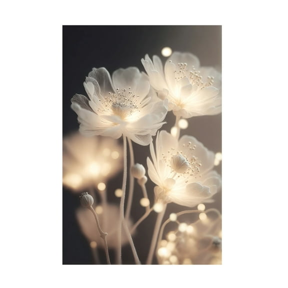 Canvas Wall Art - Treechild 'White Glowing Flowers' Wall Art for Living Room, Bedroom, or Office D?cor by Trademark Fine Art - 12 x 19 Inches