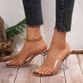 thumbnail image 3 of IUJSOY Womens Clear Low Heels Stiletto Slides Square Open Toe One Band Slip on Heeled Sandals, 3 of 9